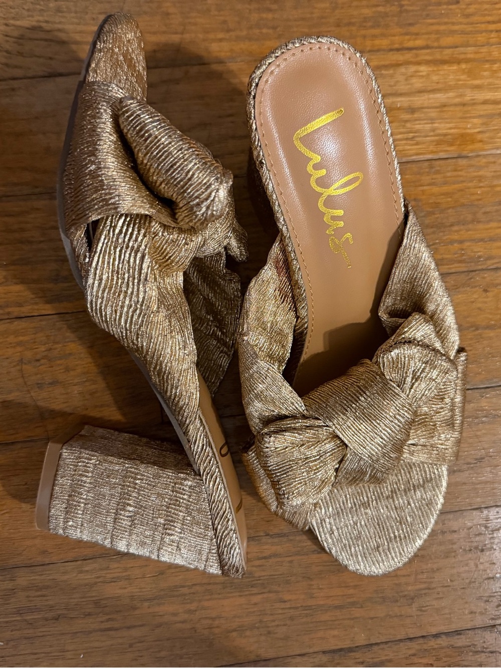 Lulu's Rose Gold Knotted Block Heel Sandal
